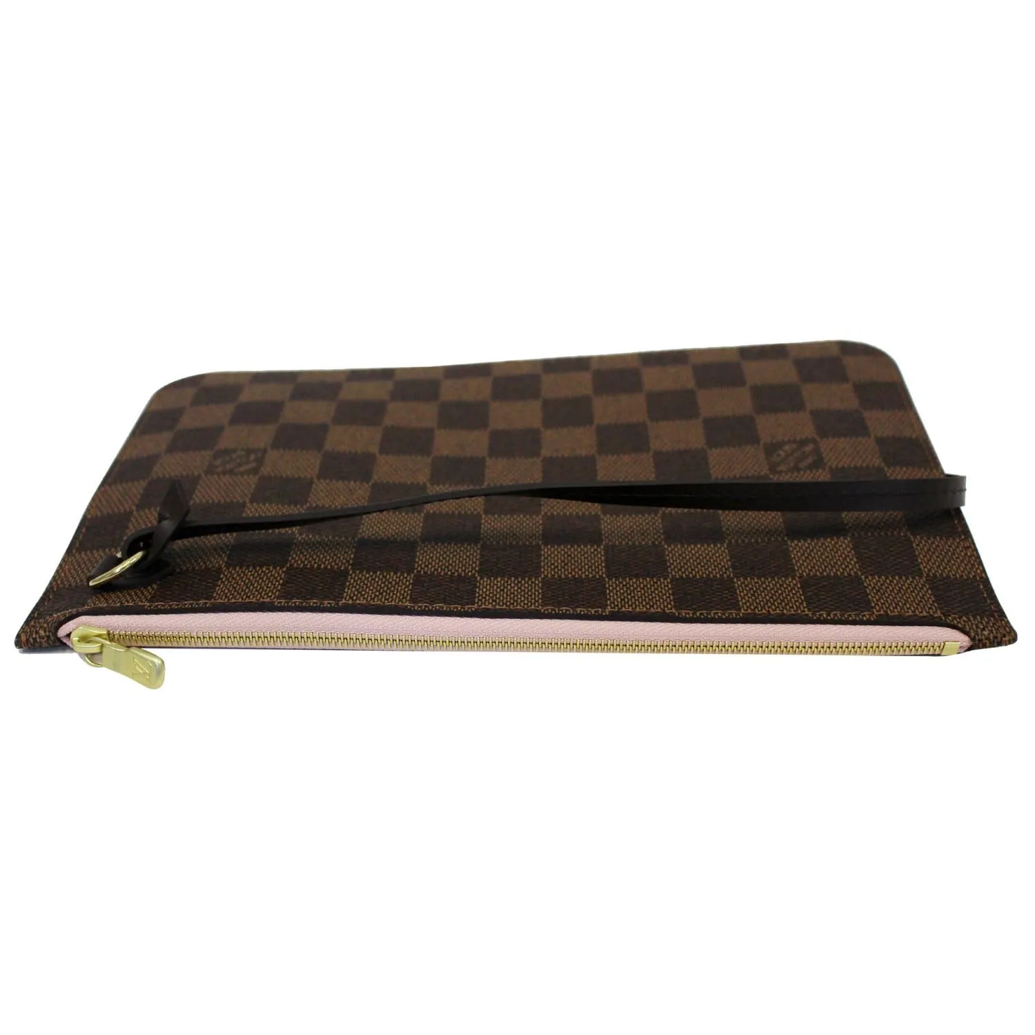 LOUIS VUITTON Pochette Wristlet Pouch Damier Ebene Neverfull MM Rose Ballerine