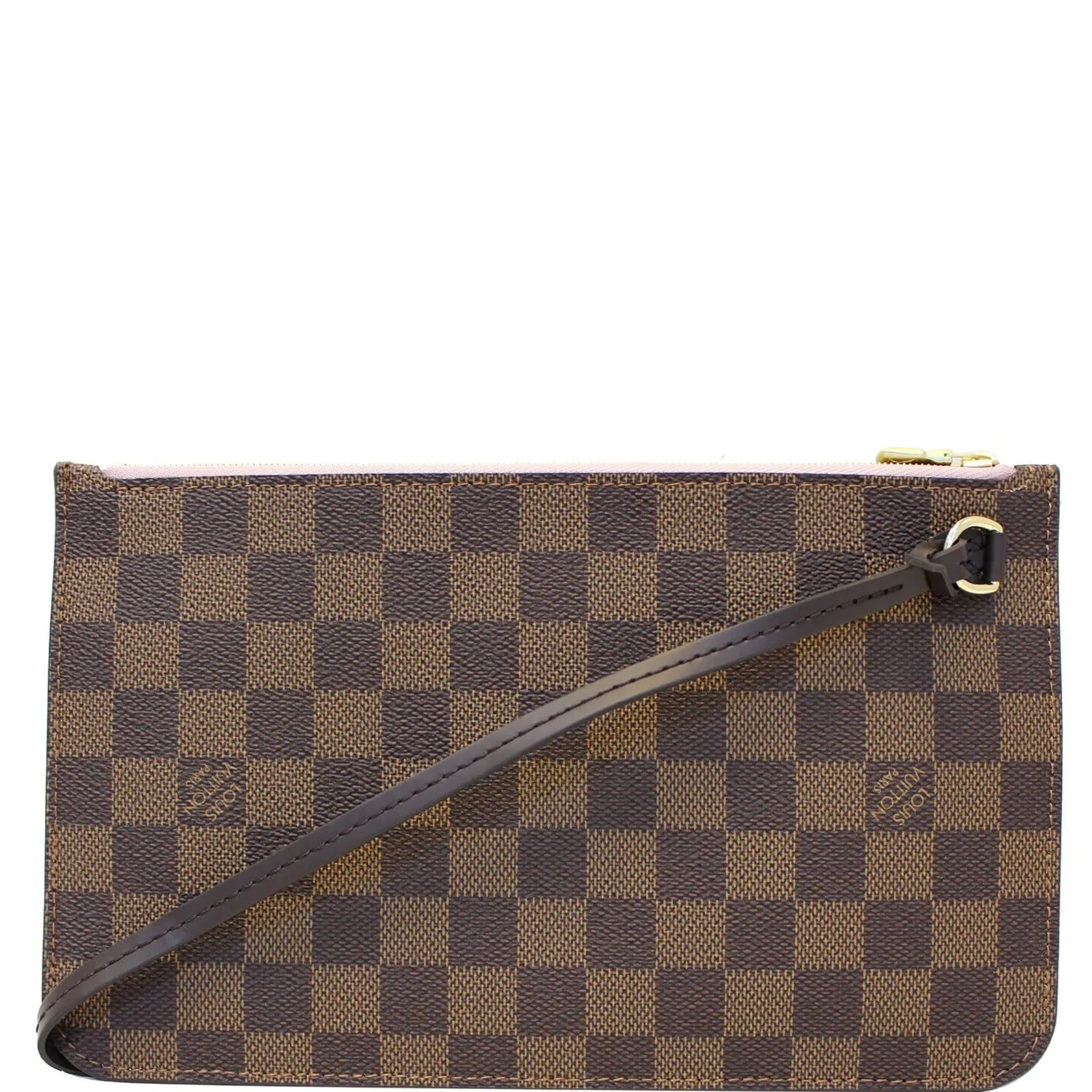 LOUIS VUITTON Pochette Wristlet Pouch Damier Ebene Neverfull MM Rose Ballerine