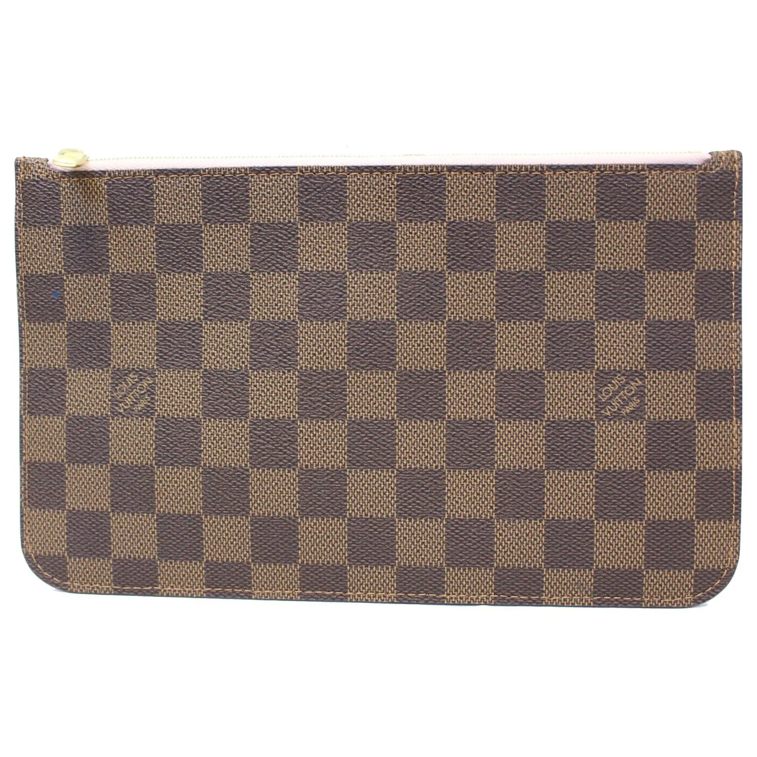 LOUIS VUITTON Pochette Wristlet Pouch Damier Ebene Neverfull MM Rose Ballerine