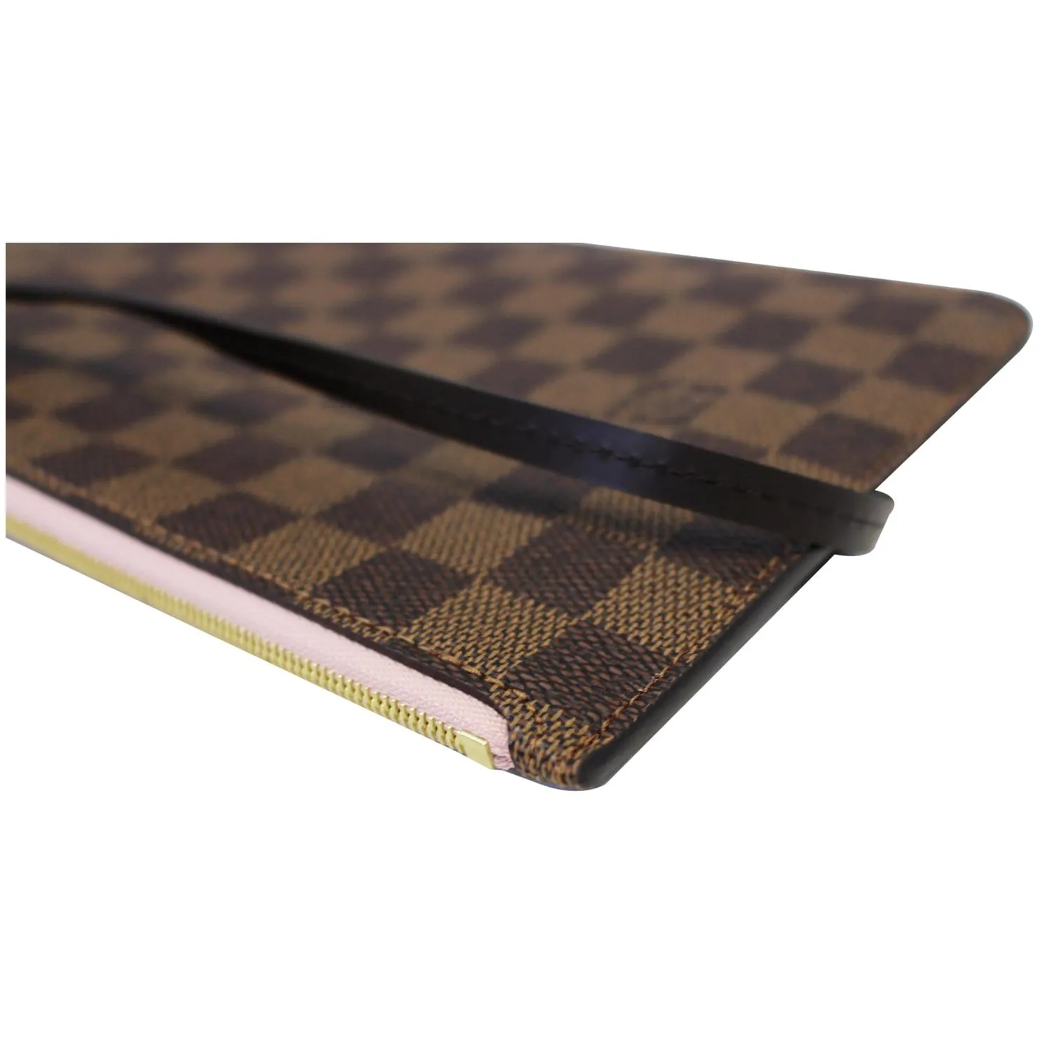LOUIS VUITTON Pochette Wristlet Pouch Damier Ebene Neverfull MM Rose Ballerine