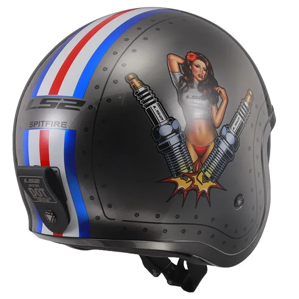 LS2 Spitfire Open-Face Motorcycle Helmet - Spark Brush Graphic