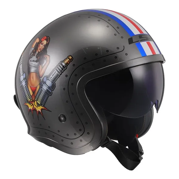 LS2 Spitfire Open-Face Motorcycle Helmet - Spark Brush Graphic