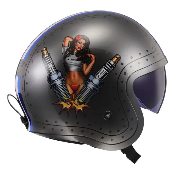LS2 Spitfire Open-Face Motorcycle Helmet - Spark Brush Graphic
