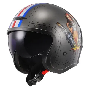 LS2 Spitfire Open-Face Motorcycle Helmet - Spark Brush Graphic