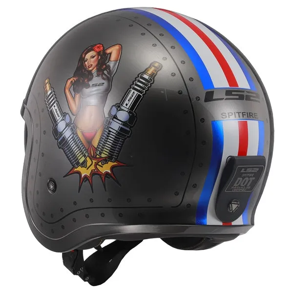 LS2 Spitfire Open-Face Motorcycle Helmet - Spark Brush Graphic