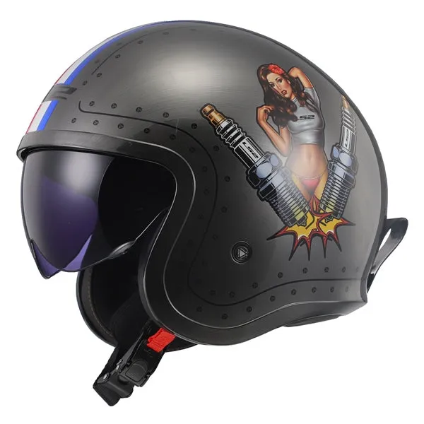 LS2 Spitfire Open-Face Motorcycle Helmet - Spark Brush Graphic