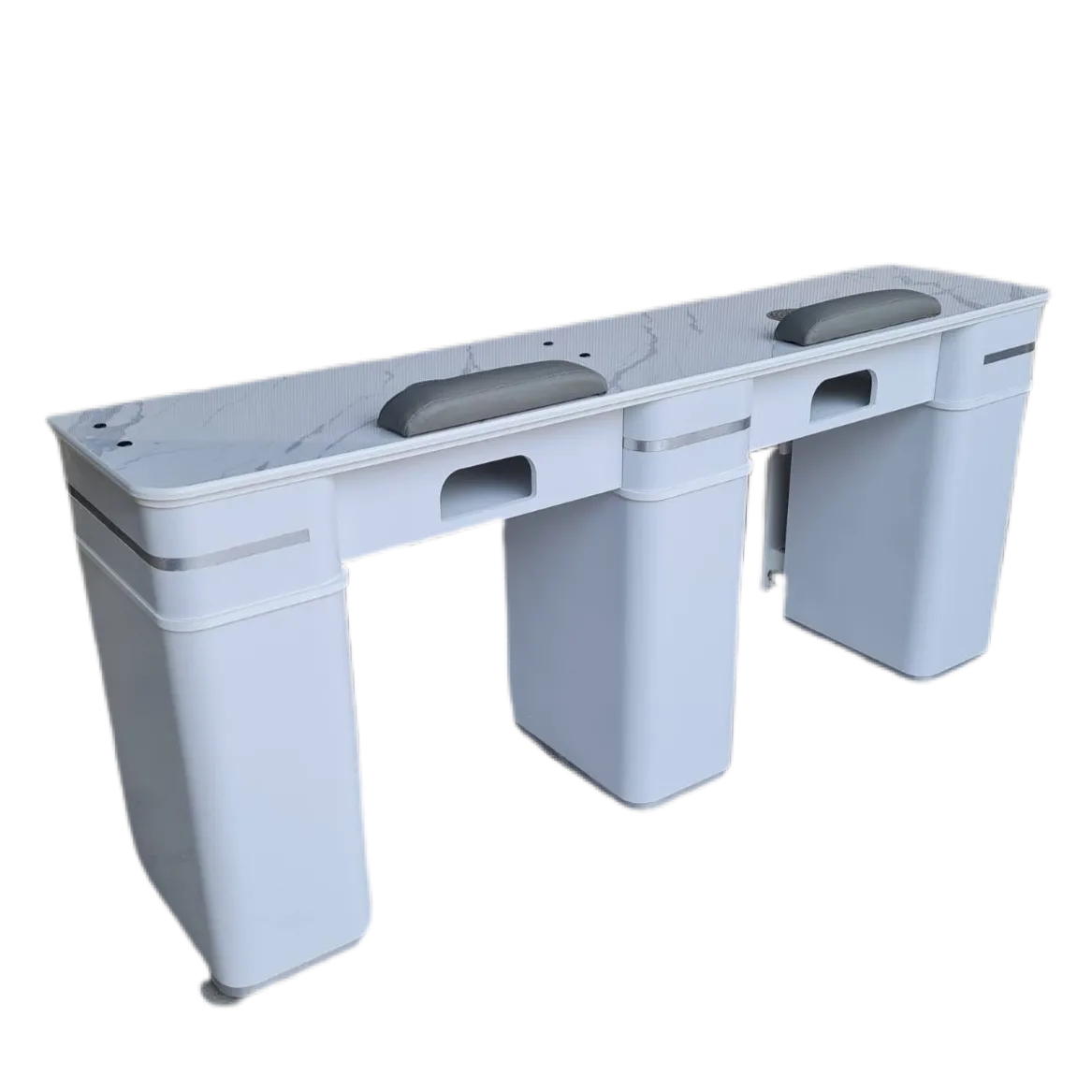 LUX Double Manicure Table with Engineered Marble Top   UV Lamp Hole   Vent/Dust Hole