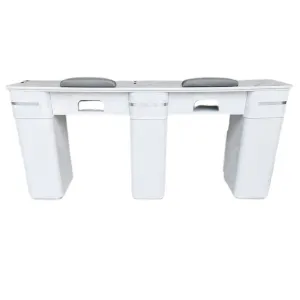 LUX Double Manicure Table with Engineered Marble Top   UV Lamp Hole   Vent/Dust Hole