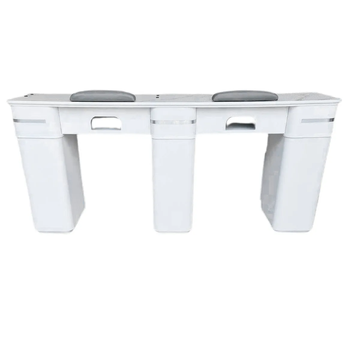 LUX Double Manicure Table with Engineered Marble Top   UV Lamp Hole   Vent/Dust Hole