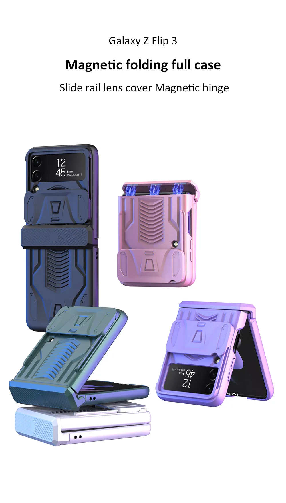 Magnetic Armored Camera Slide Cover For Samsung Galaxy Z Flip 3 Case All-included Hinge Plastic Hard For Galaxy Z Flip3 Case