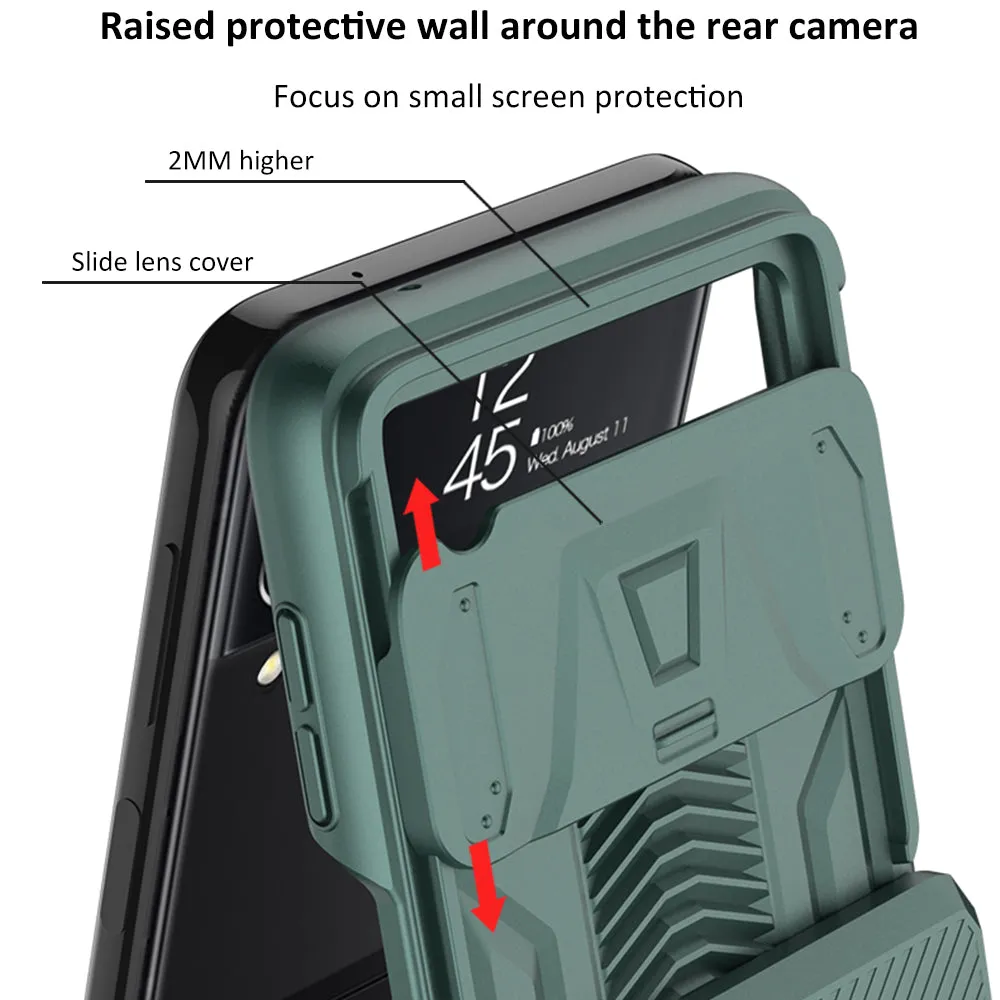 Magnetic Armored Camera Slide Cover For Samsung Galaxy Z Flip 3 Case All-included Hinge Plastic Hard For Galaxy Z Flip3 Case