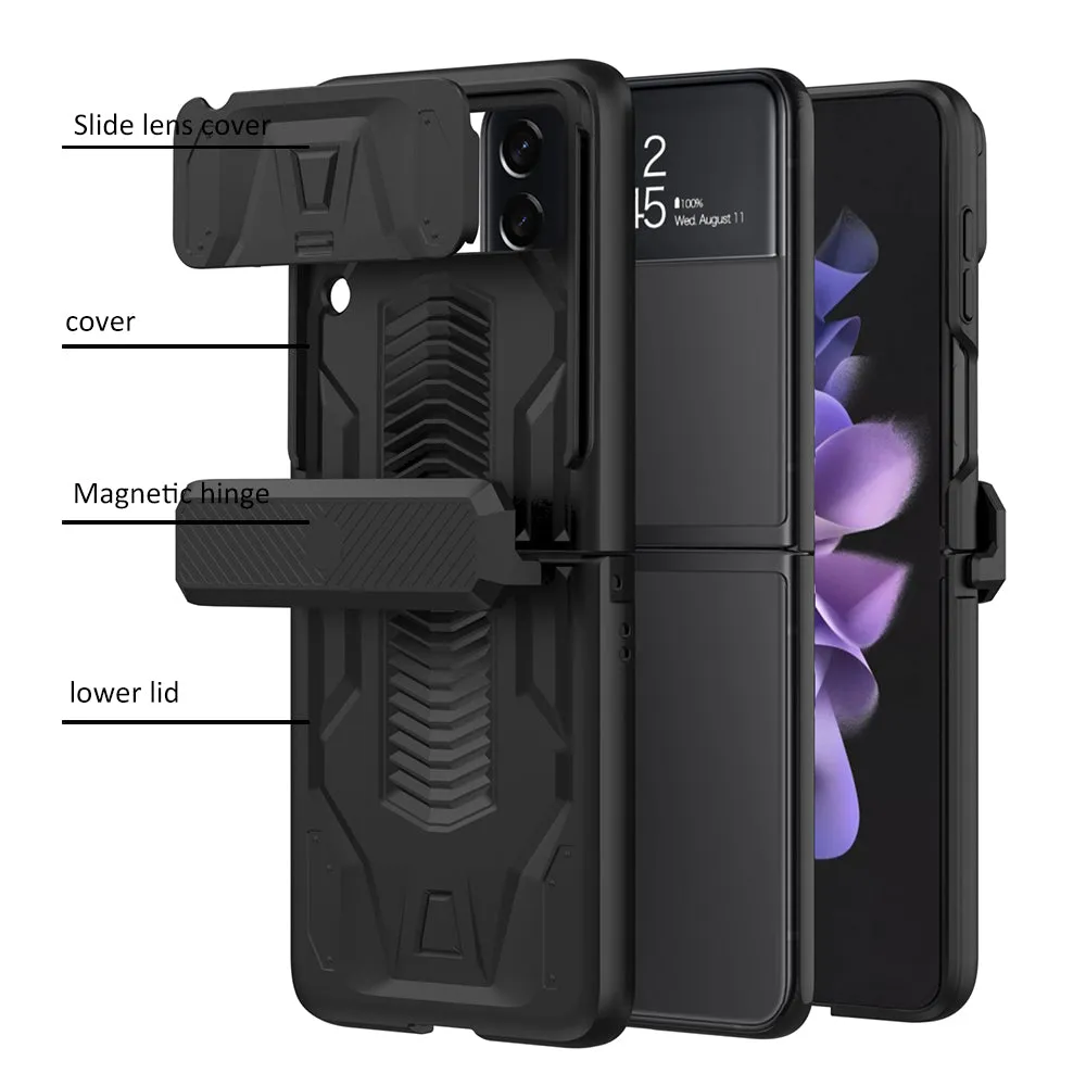 Magnetic Armored Camera Slide Cover For Samsung Galaxy Z Flip 3 Case All-included Hinge Plastic Hard For Galaxy Z Flip3 Case