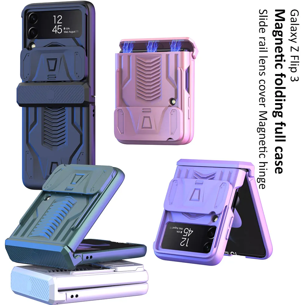 Magnetic Armored Camera Slide Cover For Samsung Galaxy Z Flip 3 Case All-included Hinge Plastic Hard For Galaxy Z Flip3 Case