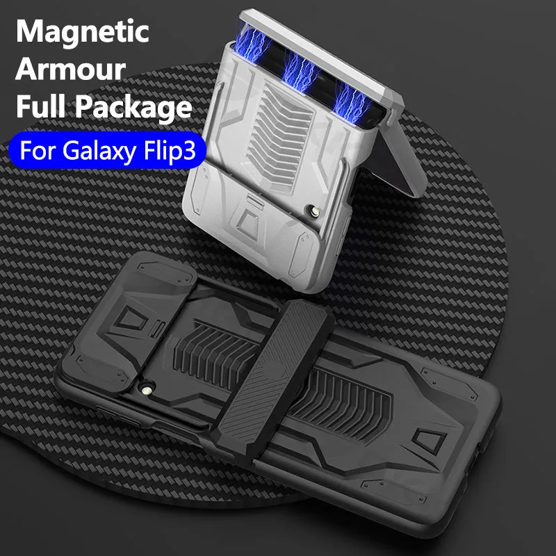 Magnetic Armored Camera Slide Cover For Samsung Galaxy Z Flip 3 Case All-included Hinge Plastic Hard For Galaxy Z Flip3 Case