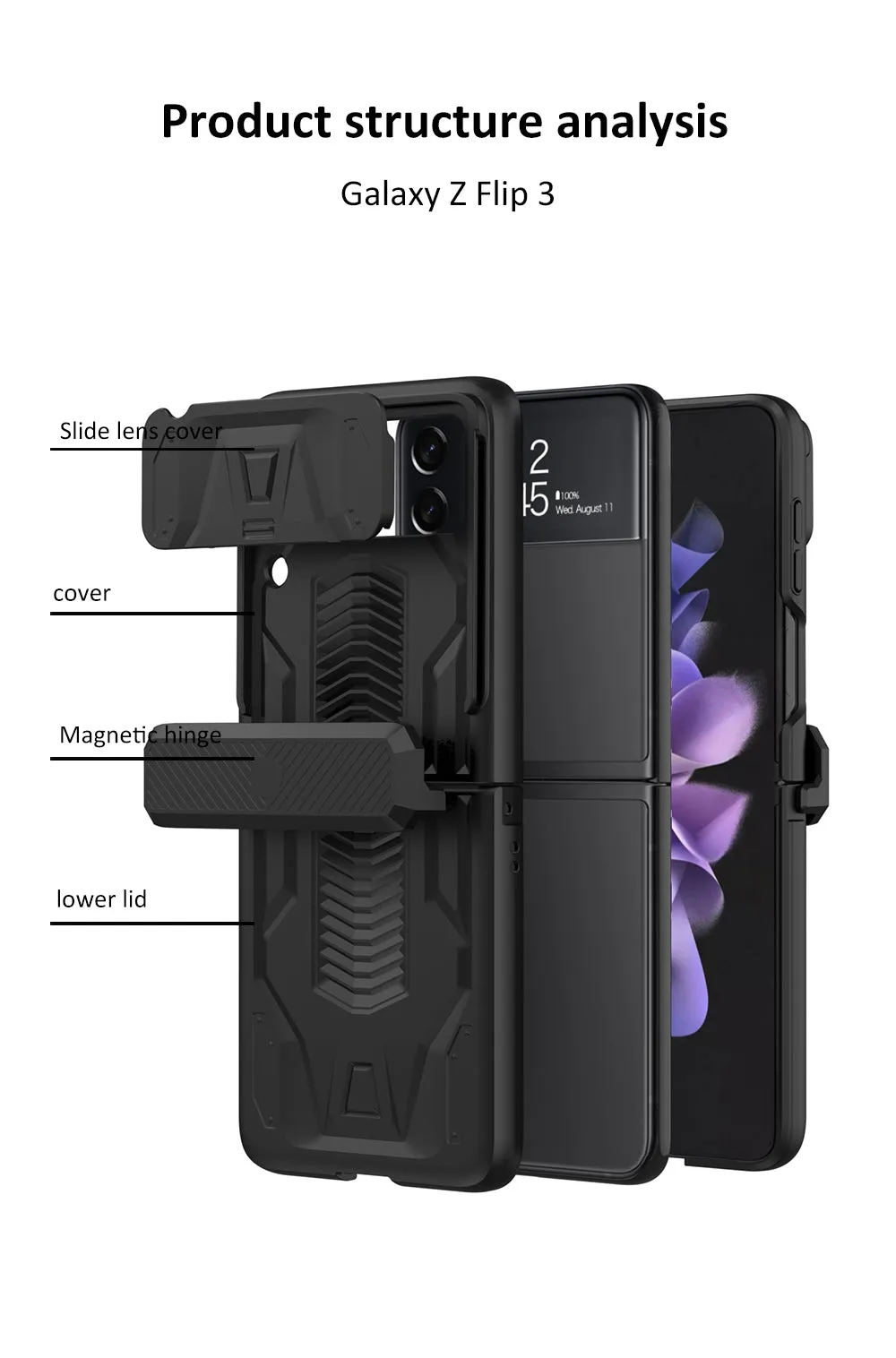 Magnetic Armored Camera Slide Cover For Samsung Galaxy Z Flip 3 Case All-included Hinge Plastic Hard For Galaxy Z Flip3 Case