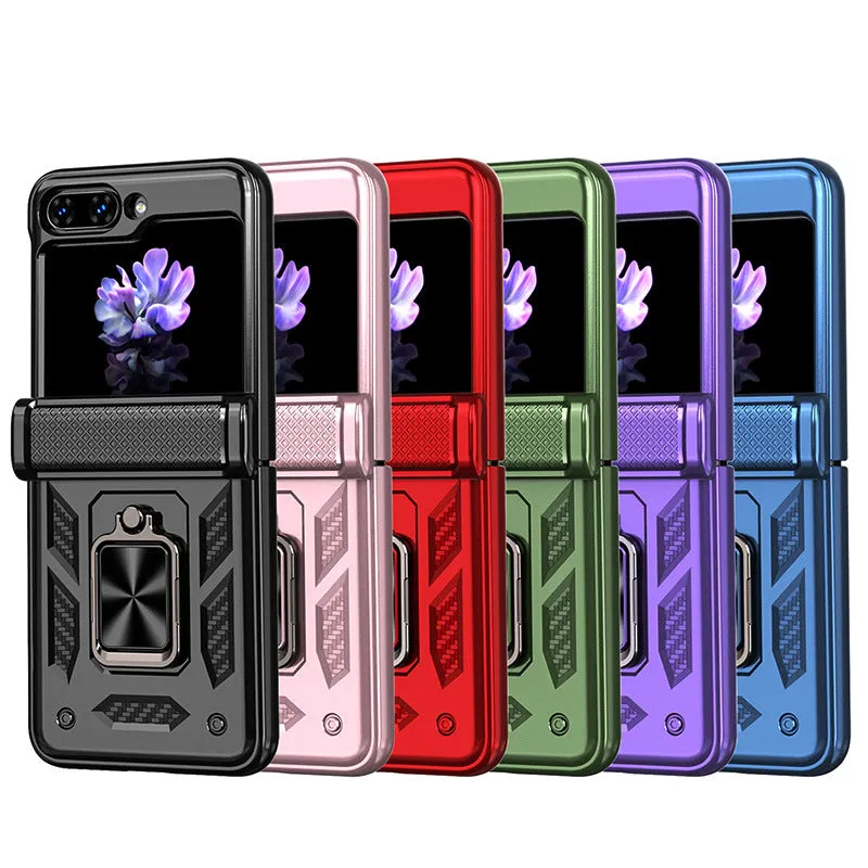 Magnetic Samsung Z Flip 5 Case with Spring Hinge Cover Z Flip 5 Metal Ring Stand Phone Case