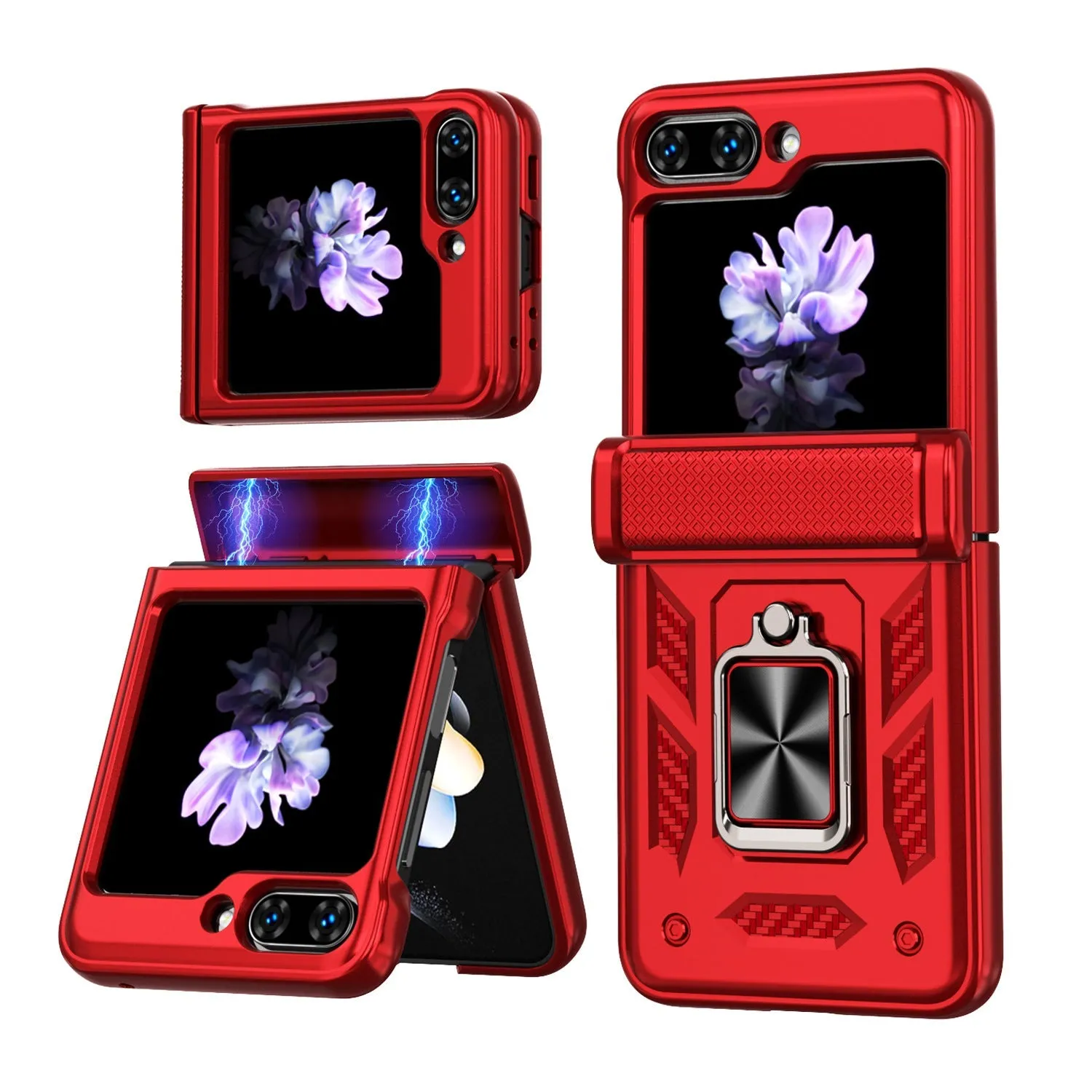 Magnetic Samsung Z Flip 5 Case with Spring Hinge Cover Z Flip 5 Metal Ring Stand Phone Case