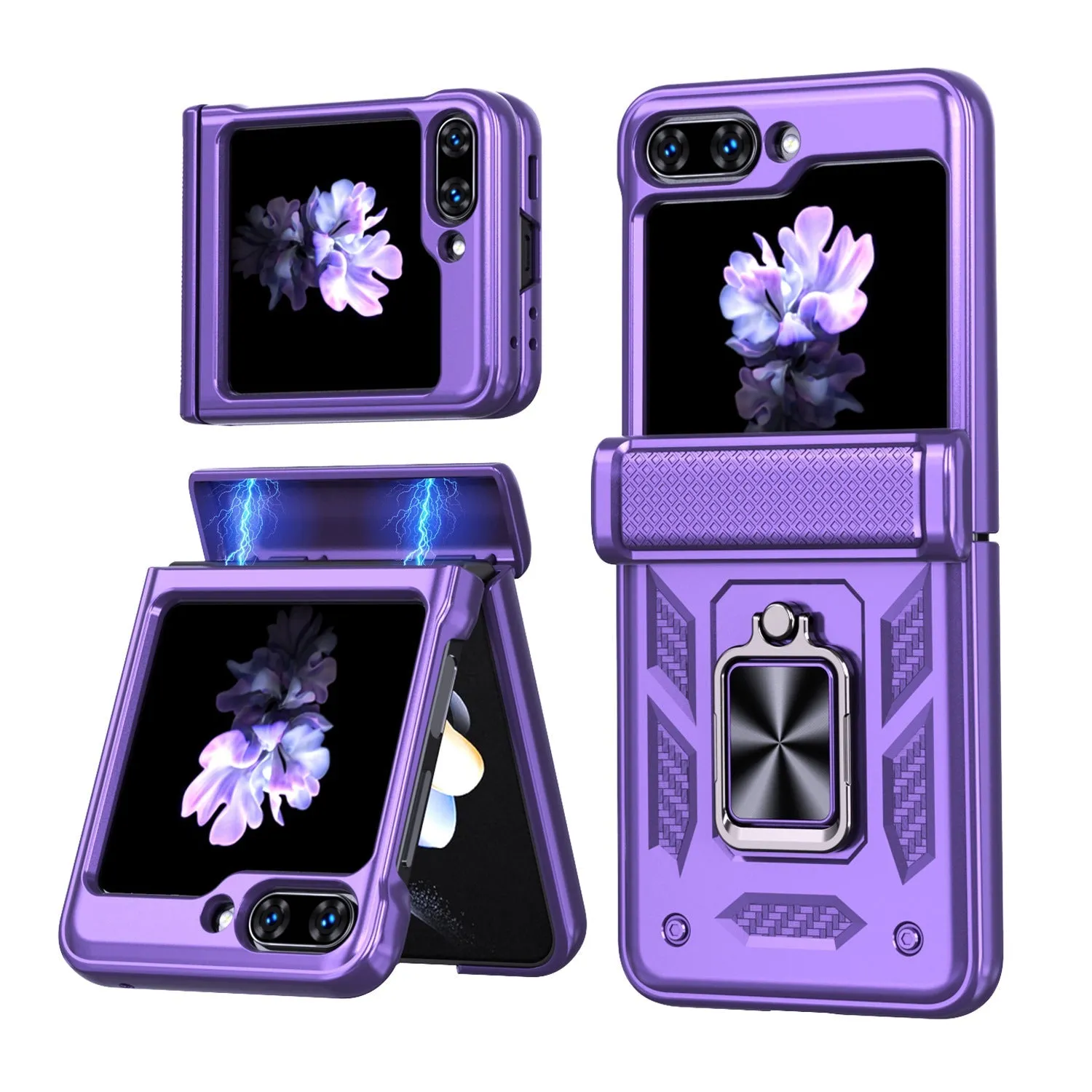 Magnetic Samsung Z Flip 5 Case with Spring Hinge Cover Z Flip 5 Metal Ring Stand Phone Case