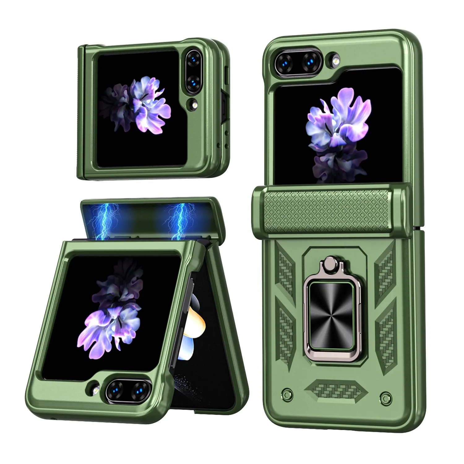 Magnetic Samsung Z Flip 5 Case with Spring Hinge Cover Z Flip 5 Metal Ring Stand Phone Case