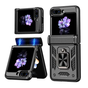 Magnetic Samsung Z Flip 5 Case with Spring Hinge Cover Z Flip 5 Metal Ring Stand Phone Case