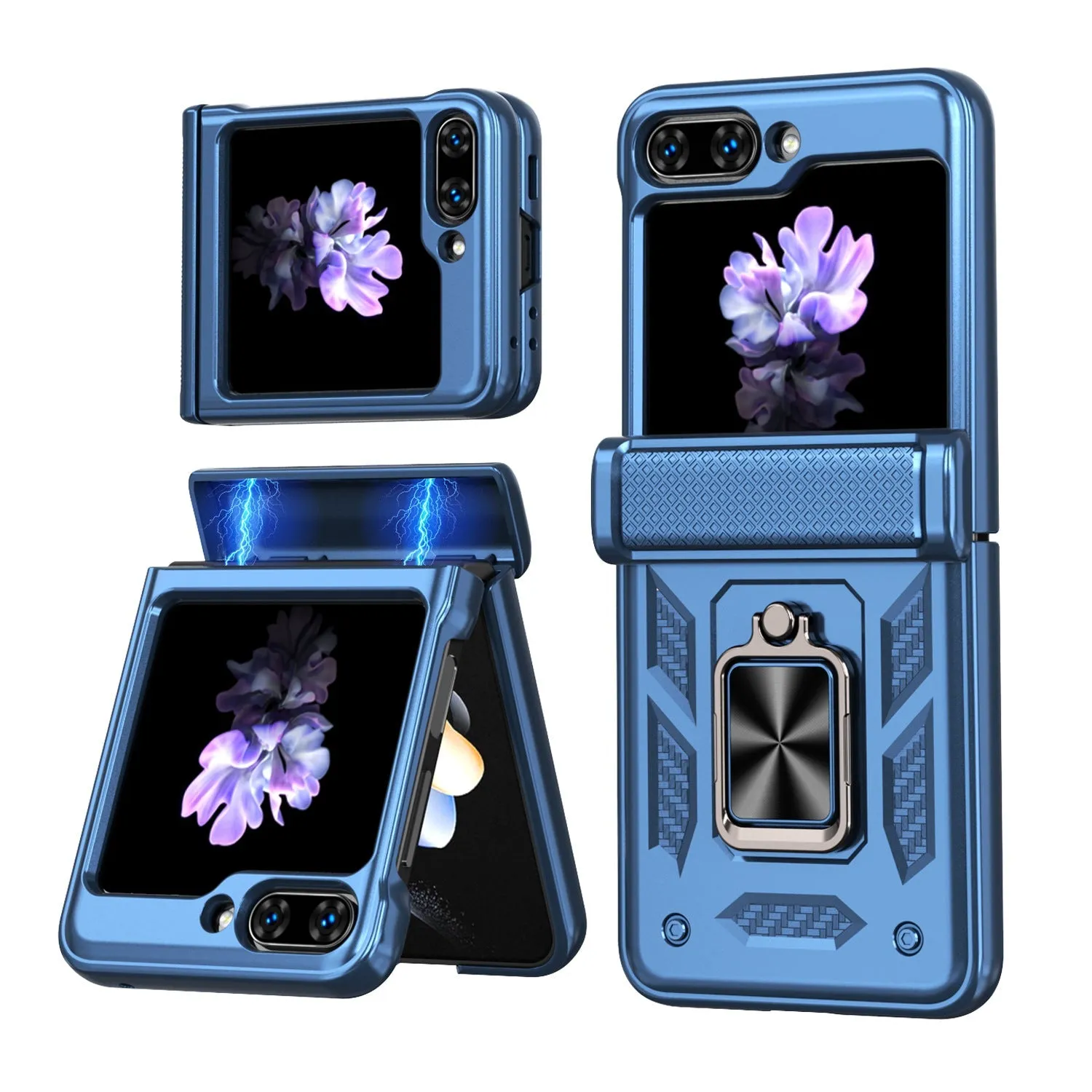 Magnetic Samsung Z Flip 5 Case with Spring Hinge Cover Z Flip 5 Metal Ring Stand Phone Case