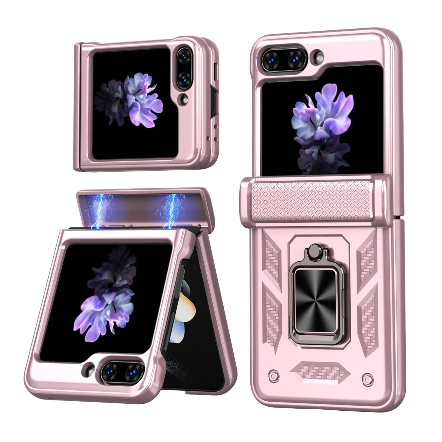 Magnetic Samsung Z Flip 5 Case with Spring Hinge Cover Z Flip 5 Metal Ring Stand Phone Case