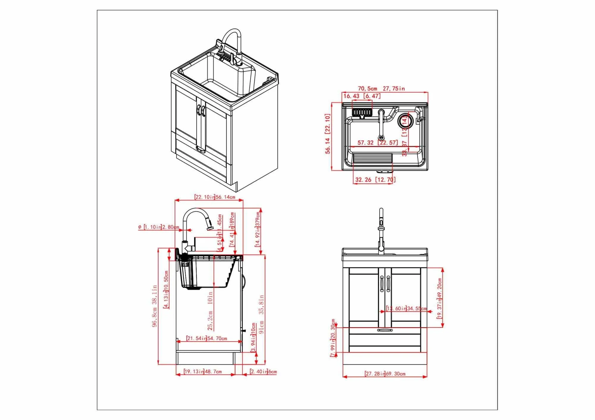 Maile All-In-One 28 inch Laundry Utility Sink and Cabinet with ABS Sink