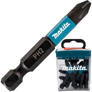 Makita Impact Screwdriver Bits Black Phillips PH2 x 50mm 10 Piece Set Tic Tac Box E-12407