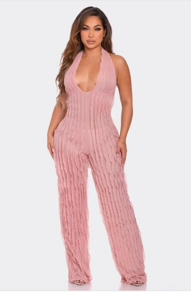 Mesh Ruffled Jumpsuit (available in black only)