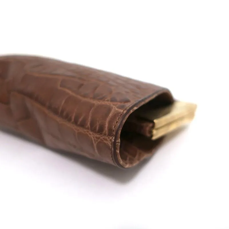 Michael Kors Beekman Clutch Brown Croc-Embossed Leather Mini Evening Bag
