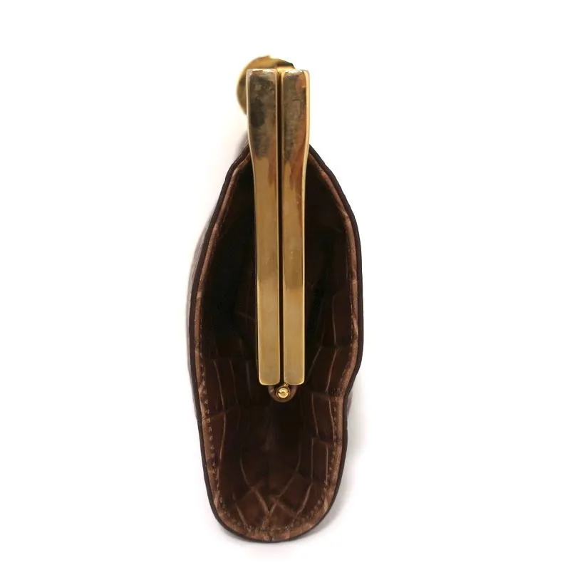 Michael Kors Beekman Clutch Brown Croc-Embossed Leather Mini Evening Bag