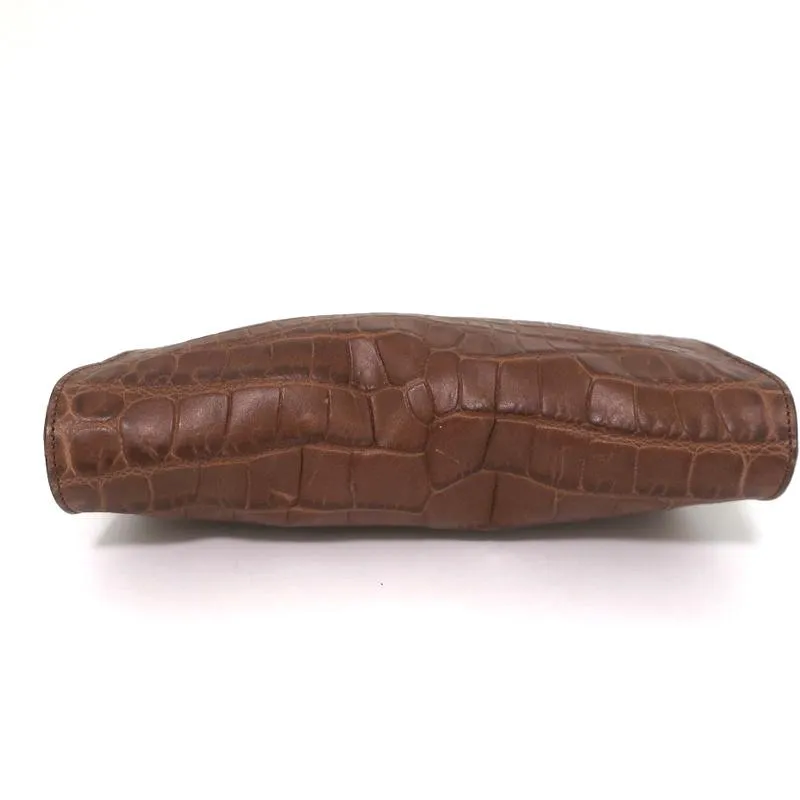 Michael Kors Beekman Clutch Brown Croc-Embossed Leather Mini Evening Bag