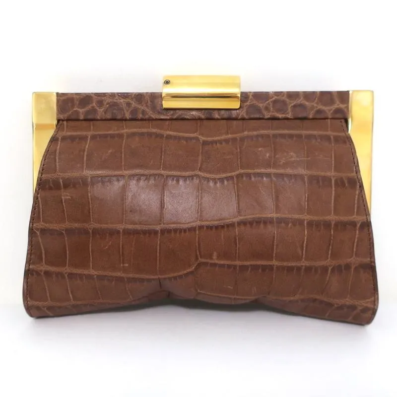 Michael Kors Beekman Clutch Brown Croc-Embossed Leather Mini Evening Bag