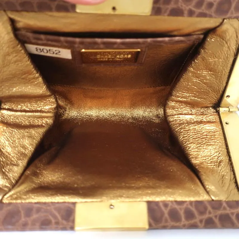 Michael Kors Beekman Clutch Brown Croc-Embossed Leather Mini Evening Bag