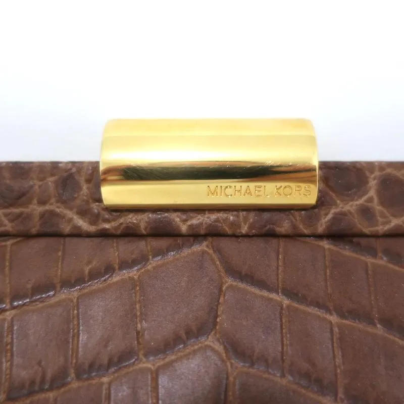 Michael Kors Beekman Clutch Brown Croc-Embossed Leather Mini Evening Bag