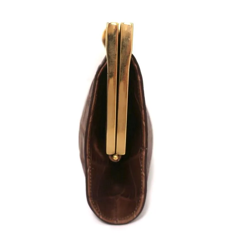 Michael Kors Beekman Clutch Brown Croc-Embossed Leather Mini Evening Bag