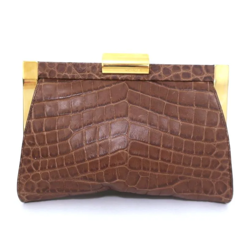 Michael Kors Beekman Clutch Brown Croc-Embossed Leather Mini Evening Bag