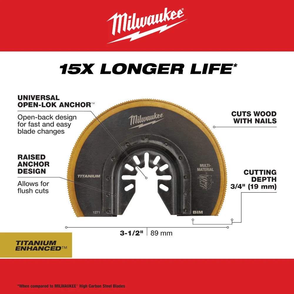 Milwaukee 49-25-1271 Open-Lok 3-1/2" Titanium Enhanced Bi-Metal Multi-Material Segmented Multi-Tool Blades