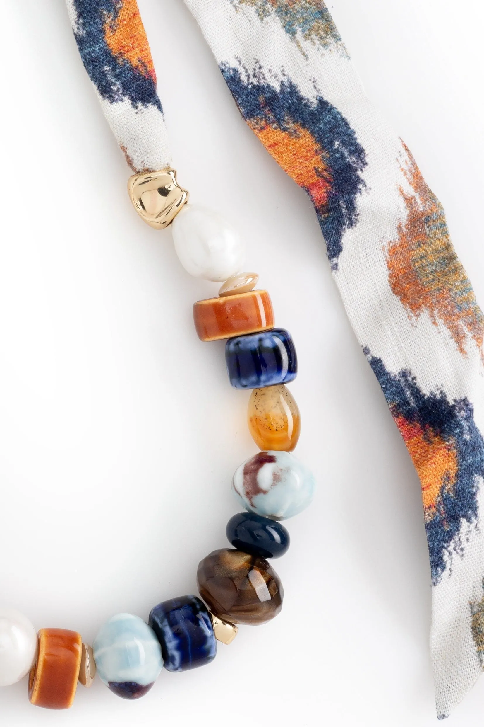 Mixed Bead Ribbon Necklace