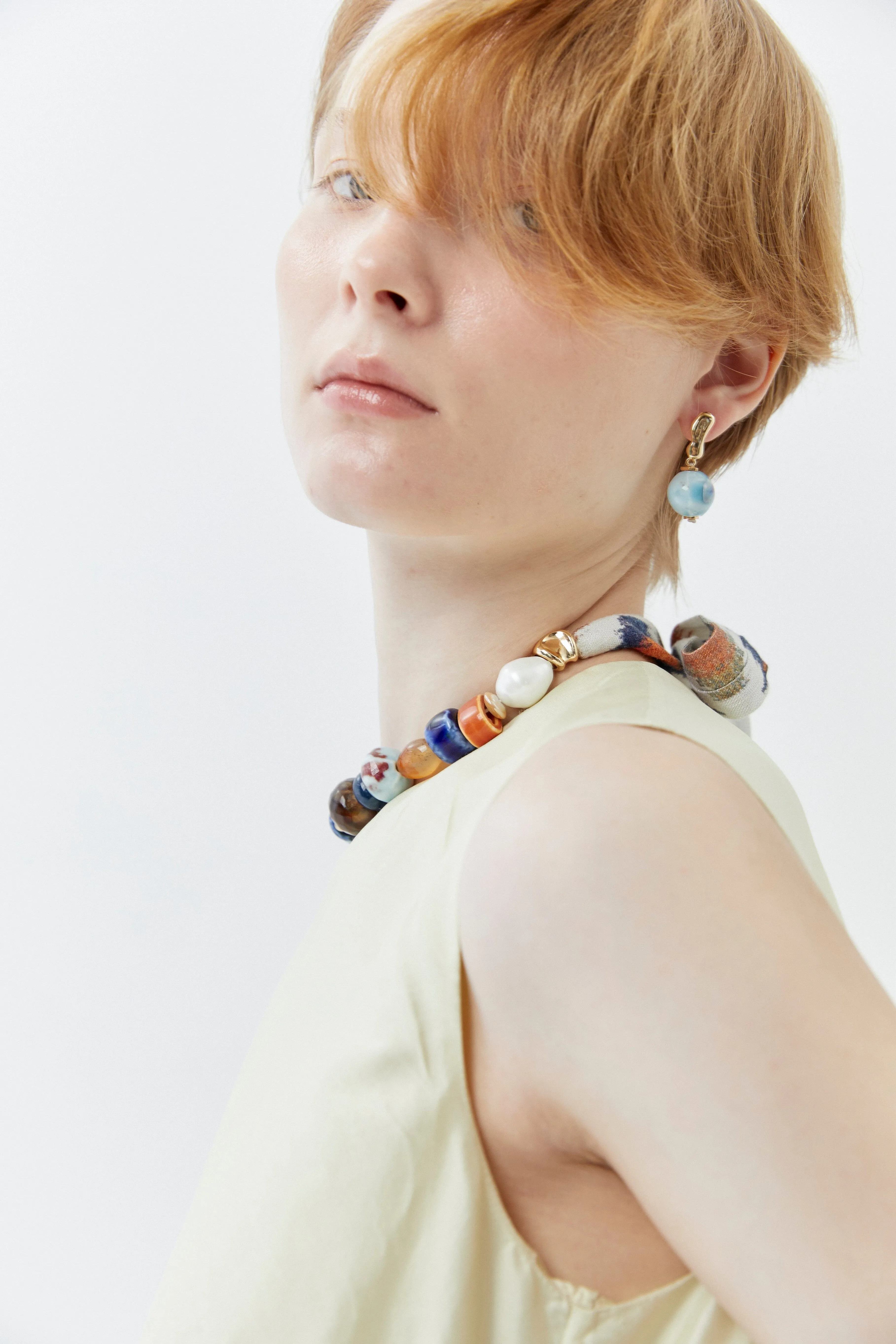 Mixed Bead Ribbon Necklace