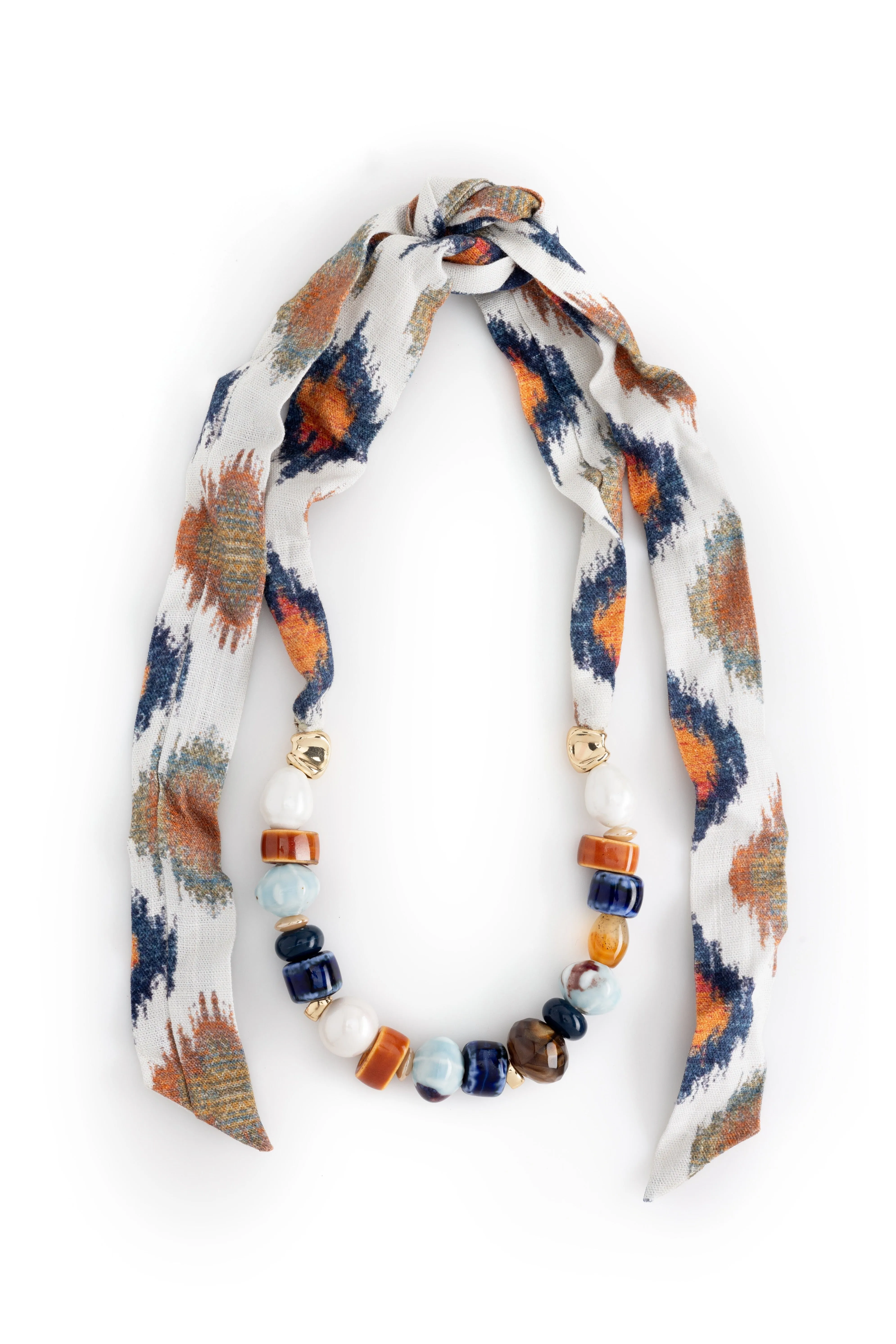 Mixed Bead Ribbon Necklace
