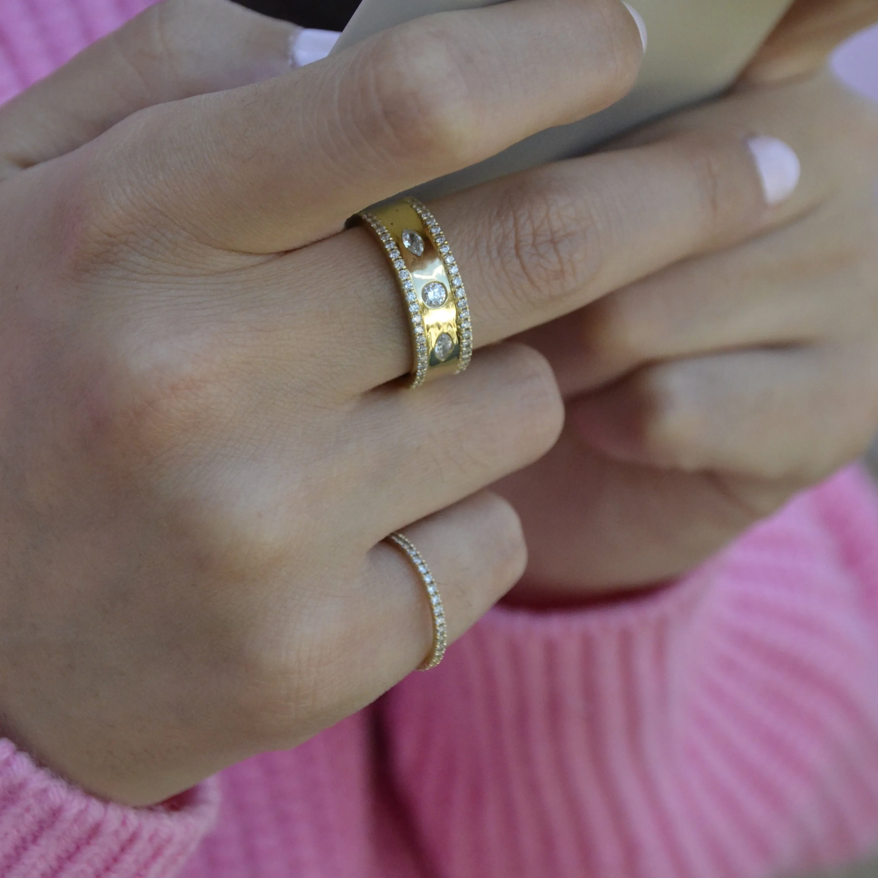 Mixed Diamond Cigar Band Ring