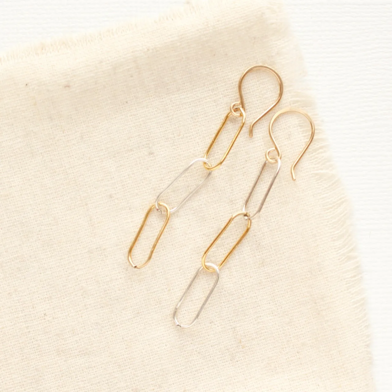 Mixed Metal Paperclip Chain Dangle Earrings