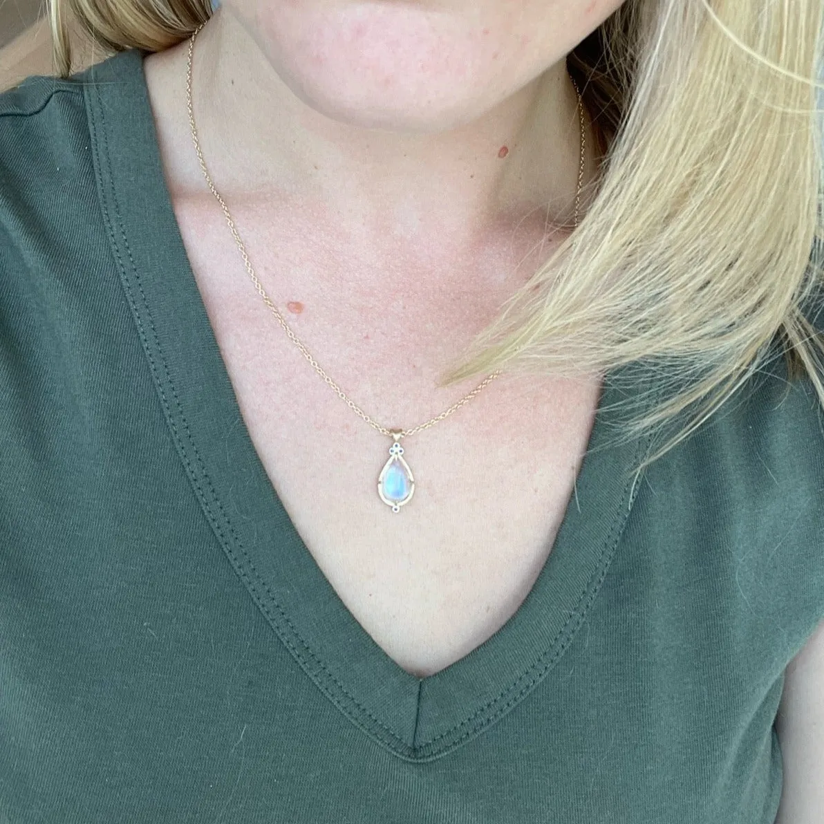Moonstone Teardrop Pendant with Sapphires