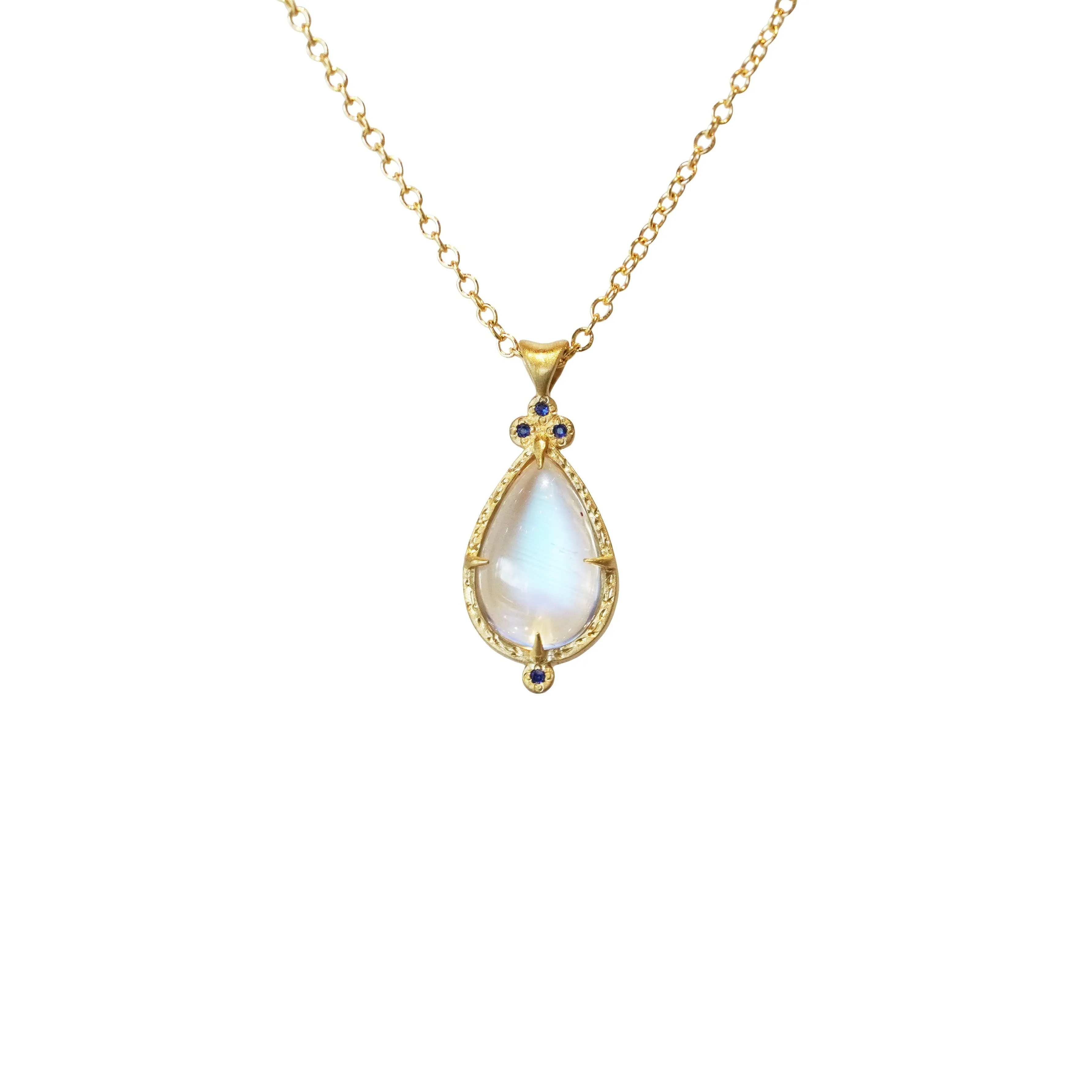 Moonstone Teardrop Pendant with Sapphires