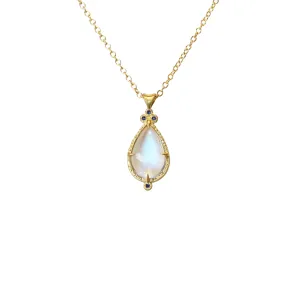 Moonstone Teardrop Pendant with Sapphires
