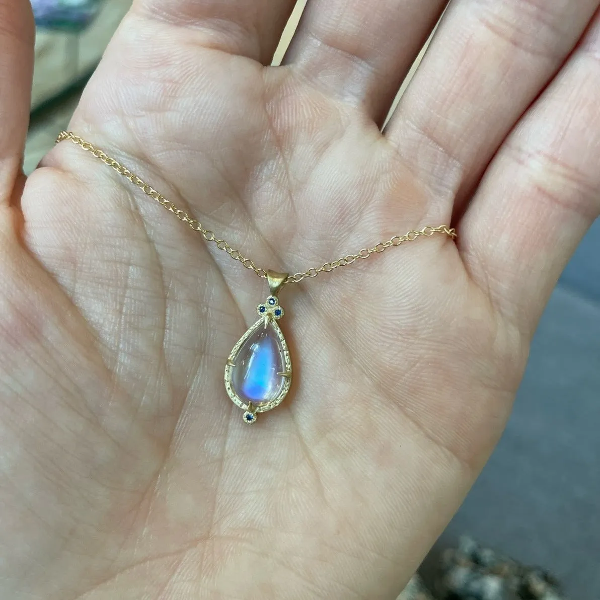 Moonstone Teardrop Pendant with Sapphires