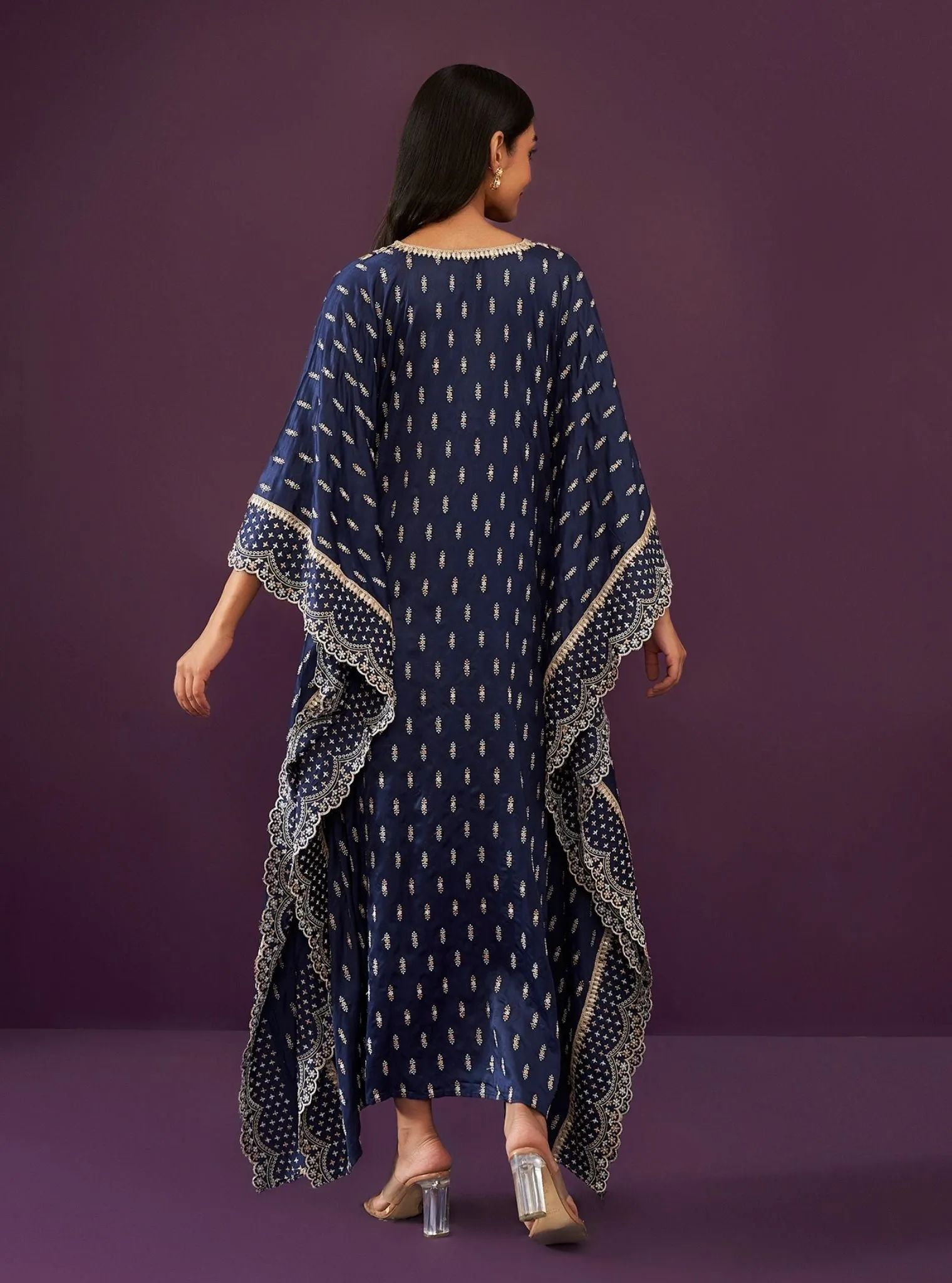 Mulmul Cupro Satin Florian Navy kaftan