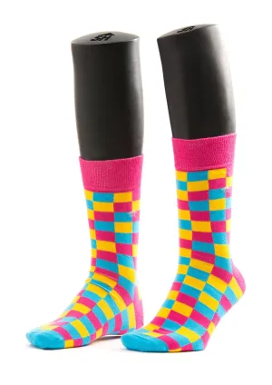Multi Color Squares Design Men Socks