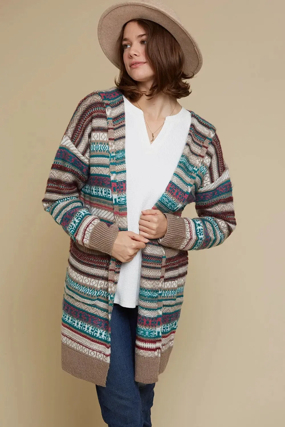 Multi Stripe Hooded Cardigan